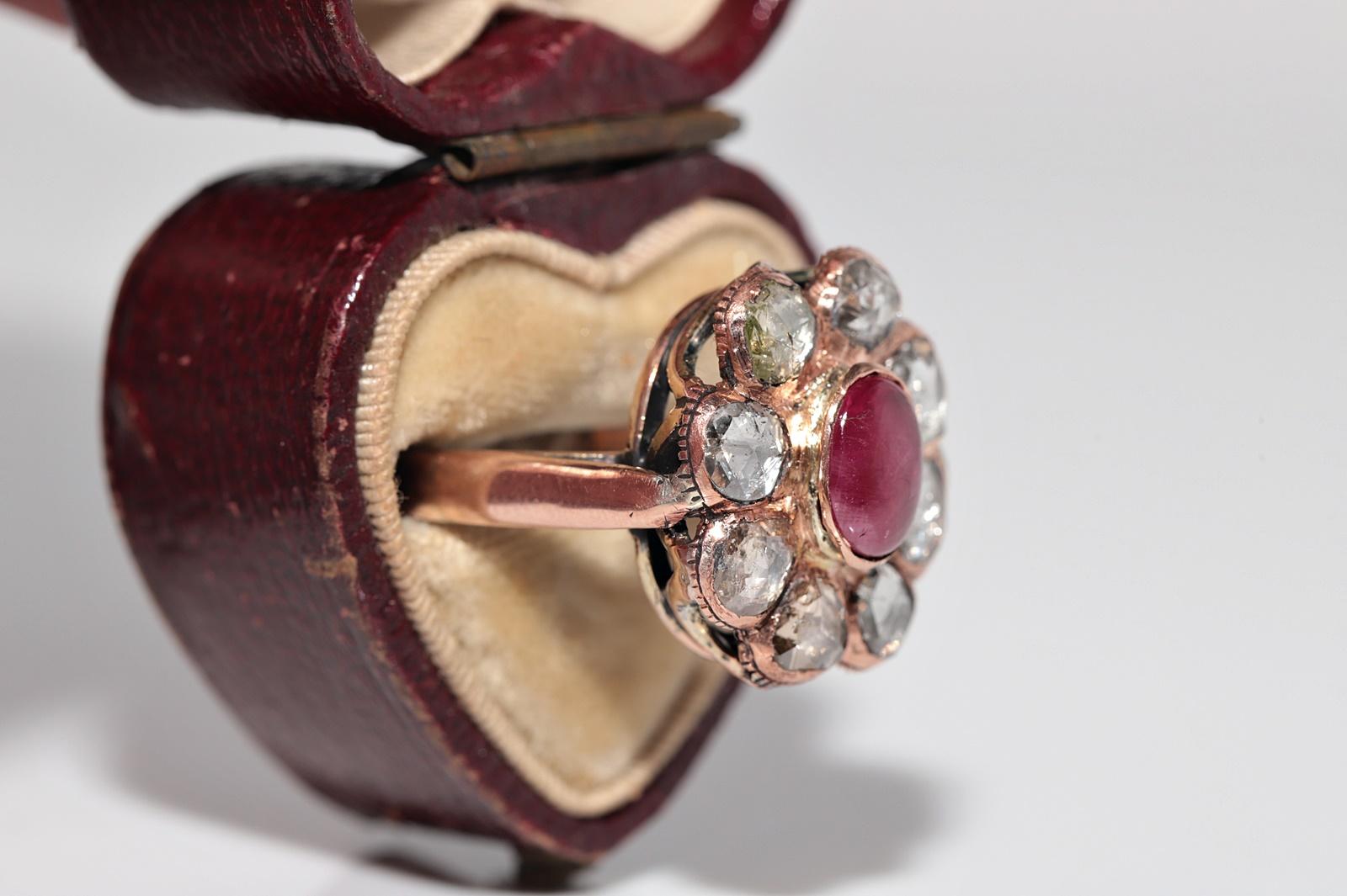 Artisan Vintage Circa 1950s 8k Gold Natural Rose Cut And Cabochon Cut Ruby Ring For Sale