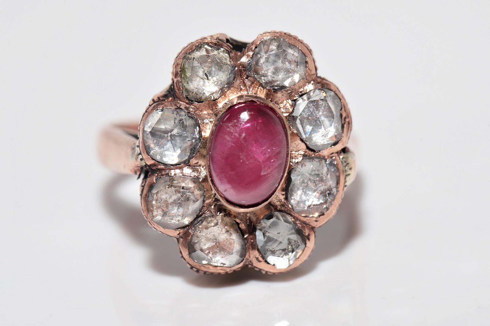 Vintage Circa 1950s 8k Gold Natural Rose Cut And Cabochon Cut Ruby Ring In Good Condition For Sale In Fatih/İstanbul, 34