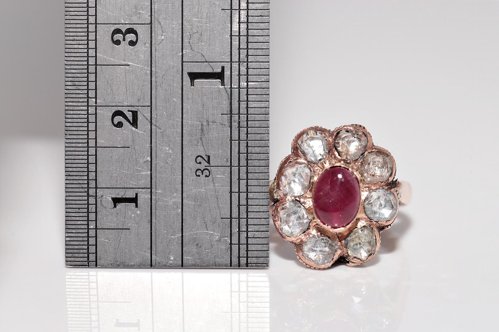 Women's Vintage Circa 1950s 8k Gold Natural Rose Cut And Cabochon Cut Ruby Ring For Sale