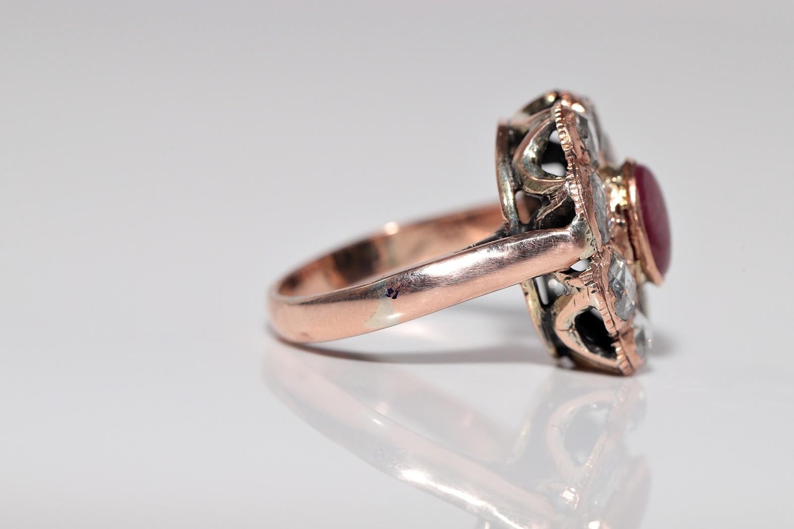Vintage Circa 1950s 8k Gold Natural Rose Cut And Cabochon Cut Ruby Ring For Sale 2
