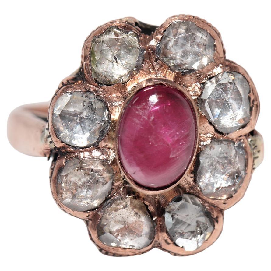 Vintage Circa 1950s 8k Gold Natural Rose Cut And Cabochon Cut Ruby Ring For Sale