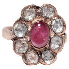 Vintage Circa 1950s 8k Gold Natural Rose Cut And Cabochon Cut Ruby Ring