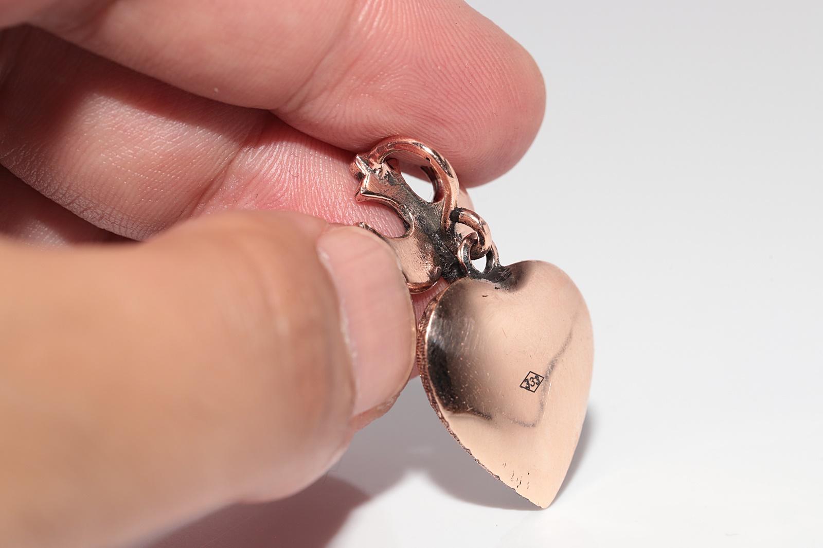 Vintage Circa 1950s 8k Gold Natural Rose Cut Diamond Heart Bird Pendant For Sale 6