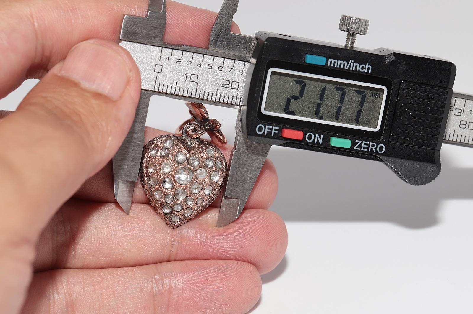 Vintage CIRCA 1950er Jahre 8k Gold natürlichen Rosenschliff Diamant Herz Vogel-Anhänger im Zustand „Gut“ im Angebot in Fatih/İstanbul, 34