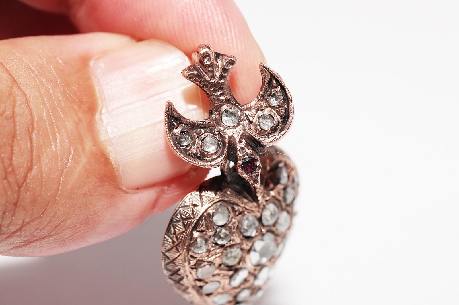 Vintage Circa 1950s 8k Gold Natural Rose Cut Diamond Heart Bird Pendant For Sale 4