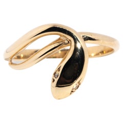 Bague serpent vintage en or jaune 9 carats avec diamants taille unique et œillets, années 1950