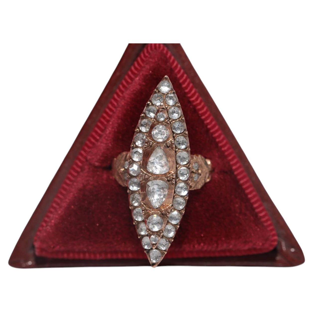 Vintage CIRCA 1950s 9k Gold Estate Natural Rose Cut Diamond Navette Ring im Angebot