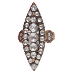 Vintage Circa 1950s 9k Gold Estate Natural Rose Cut Diamond Navette Ring