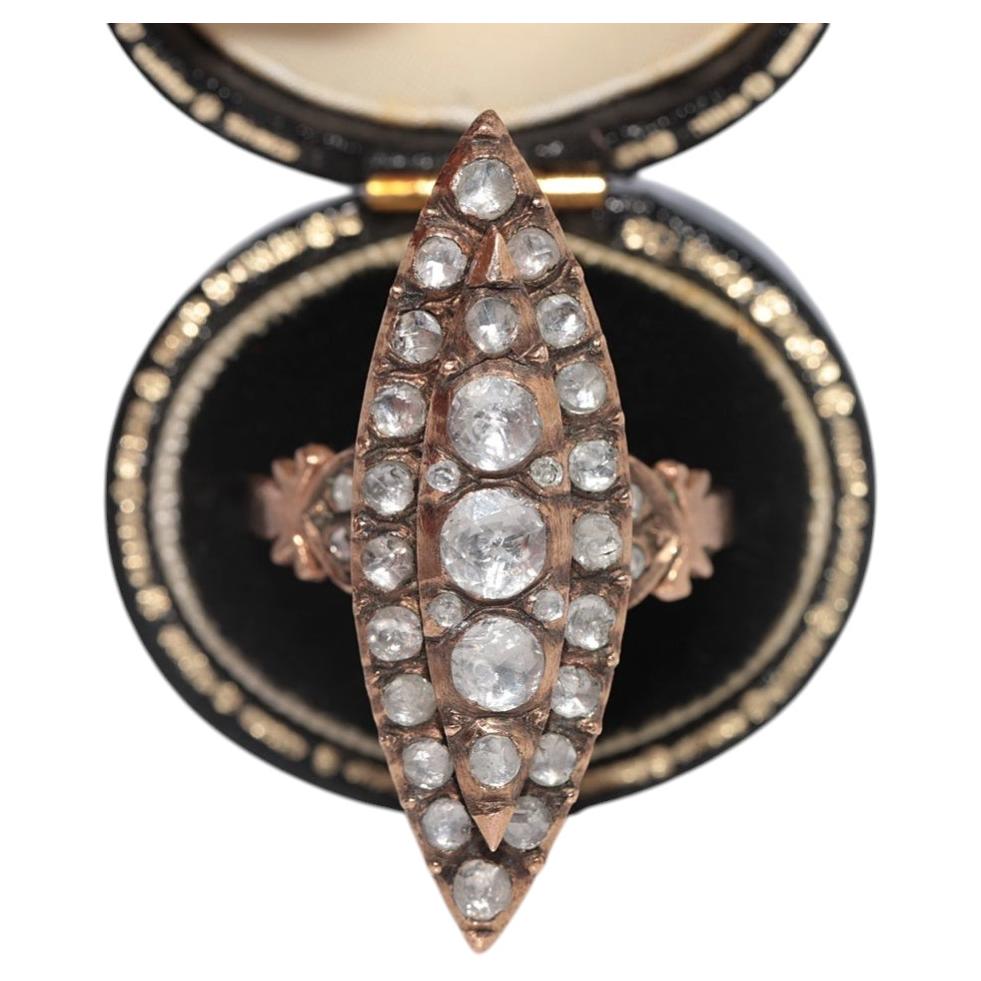 Vintage Circa 1950s Or 9k Estate Natural Rose Cut Diamond Navette Ring