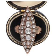 Vintage Circa 1950s 9k Gold Estate Natural Rose Cut Diamond Navette Ring