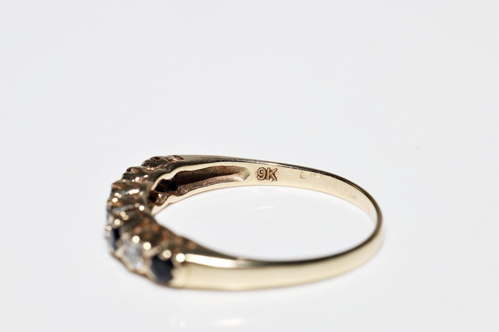 Anello a fascia decorato con diamanti naturali e zaffiri in oro 9k, CIRCA 1950 in vendita 4