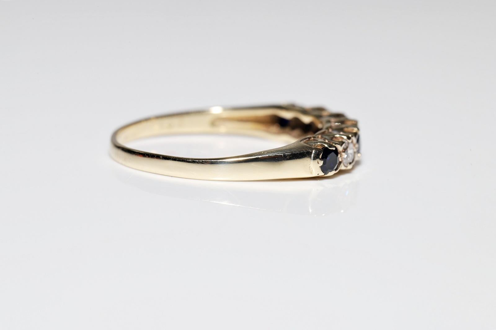 Anello a fascia decorato con diamanti naturali e zaffiri in oro 9k, CIRCA 1950 in vendita 1