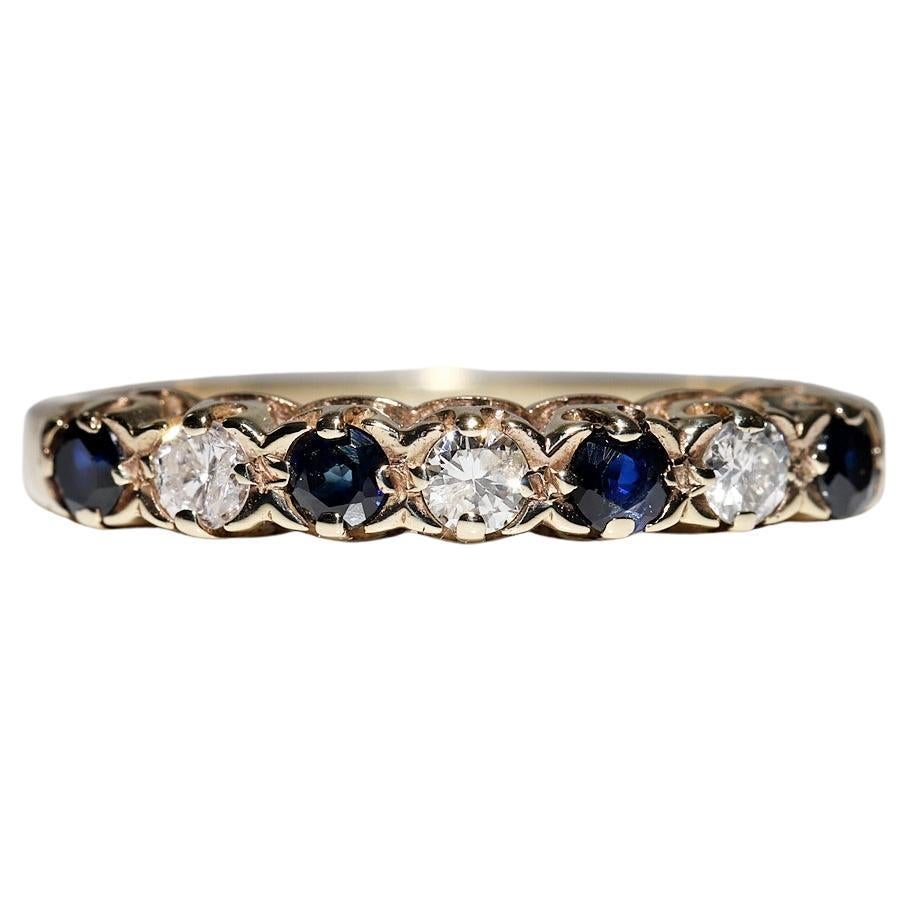 Vintage Circa 1950s 9k Gold Natural Diamond And Sapphire Decorated Band Ring
