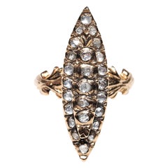 Vintage CIRCA 1950s 9k Gold Natürliche Rose Cut Diamond Navette Ring