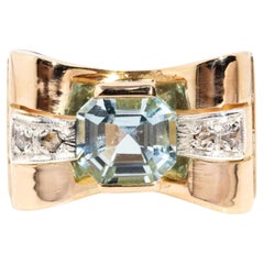 Vintage Circa 1950s Art Deco 2.07 Carat Aquamarine & Diamond Ring 18 Carat