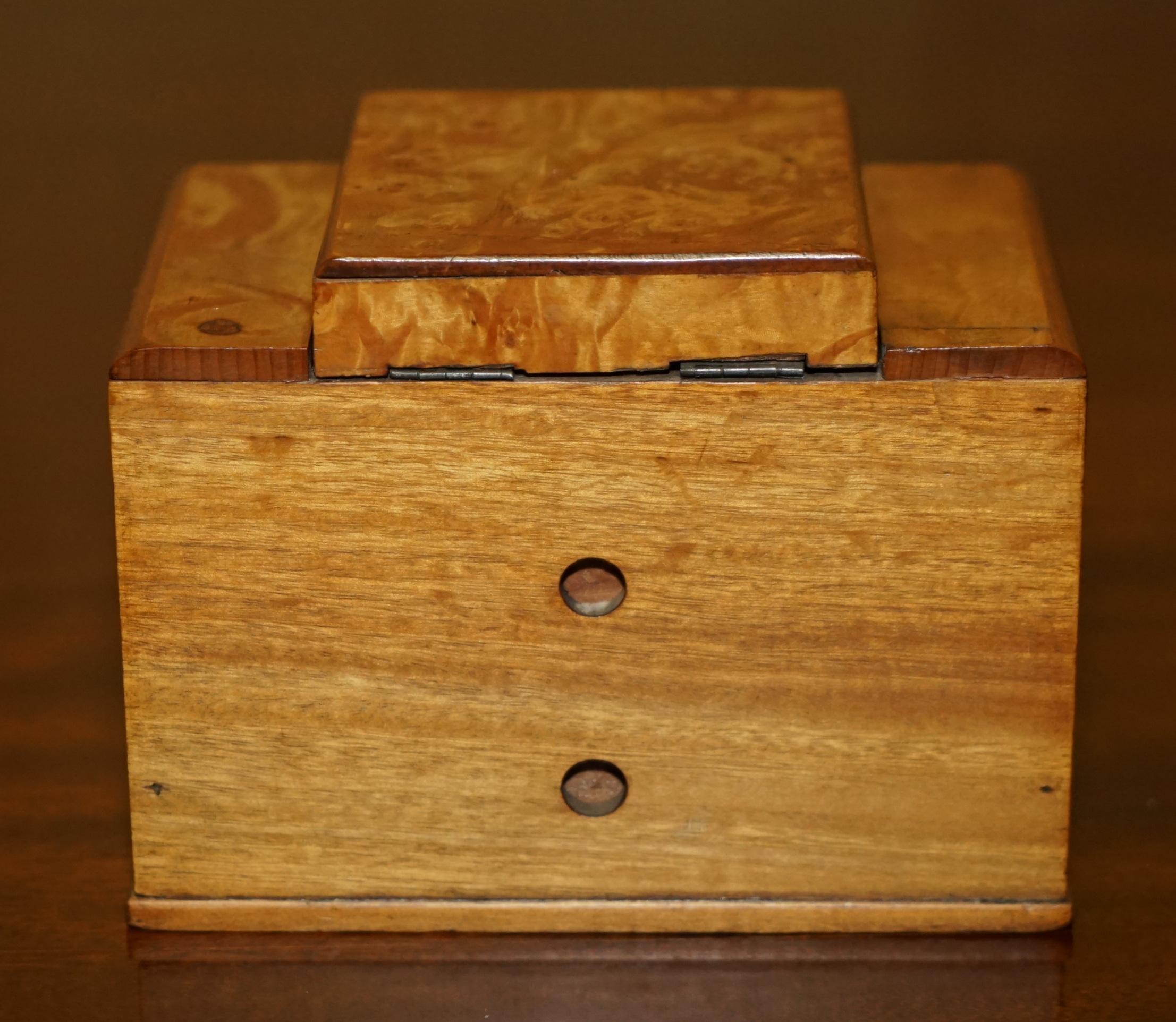 Hand-Crafted VINTAGE CIRCA 1950'S BURR WALNUT MINIATURE FOLK ART CiGARETTE CIGAR DISPENSER