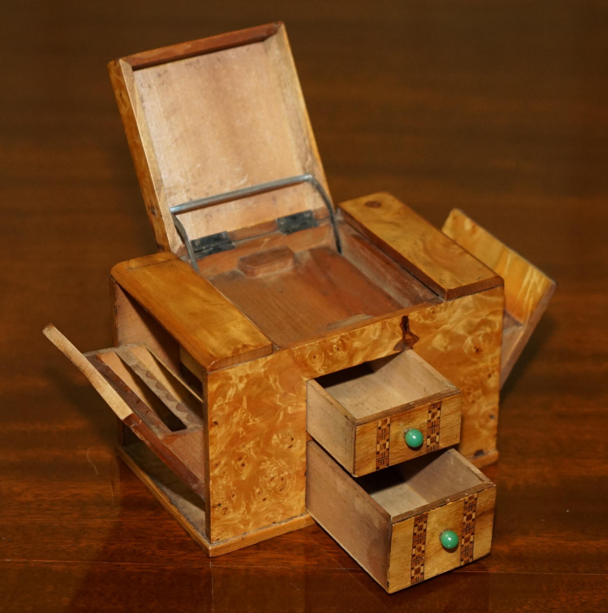 Mid-20th Century VINTAGE CIRCA 1950'S BURR WALNUT MINIATURE FOLK ART CiGARETTE CIGAR DISPENSER