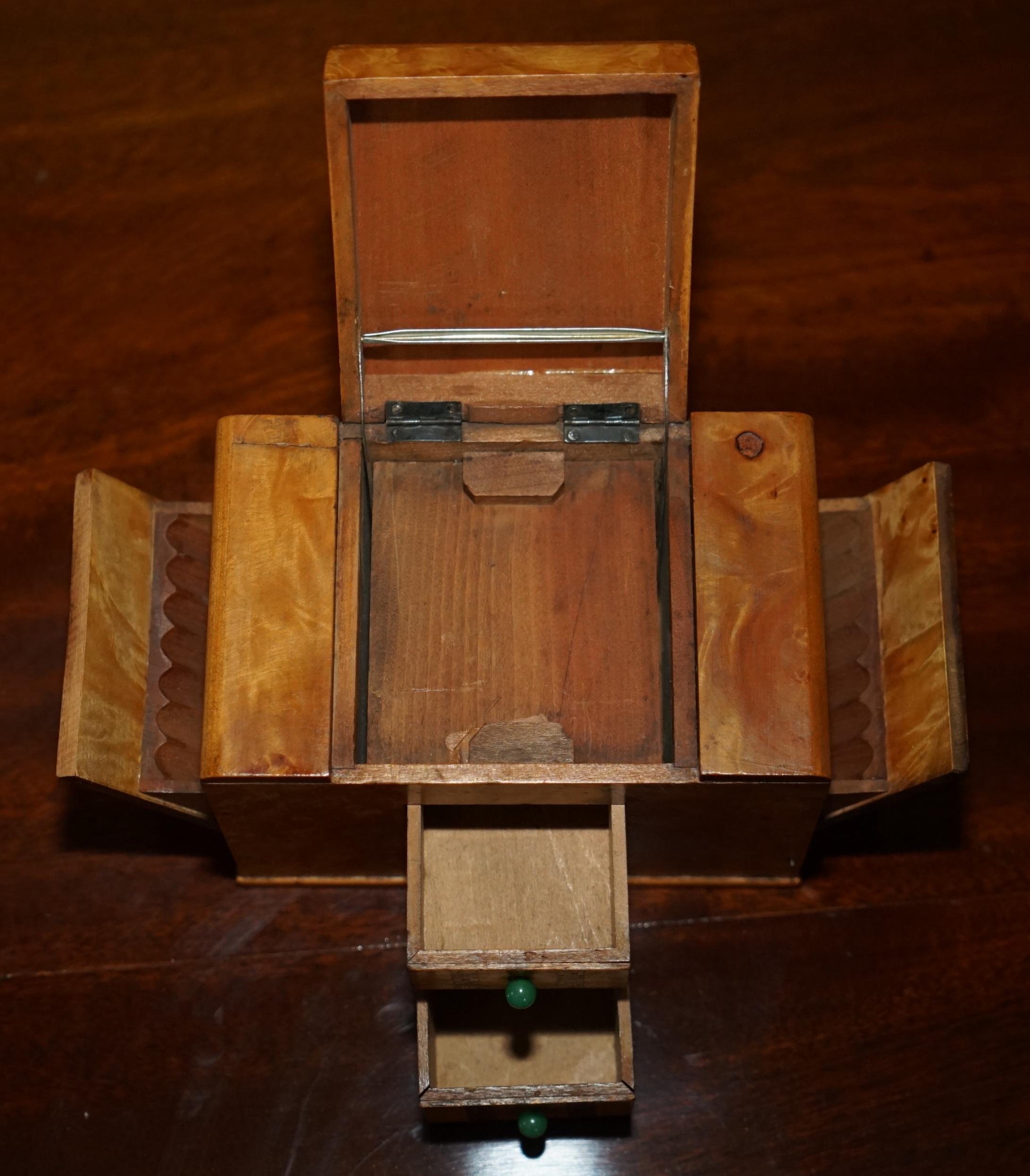 VINTAGE CIRCA 1950'S BURR WALNUT MINIATURE FOLK ART CiGARETTE CIGAR DISPENSER 1