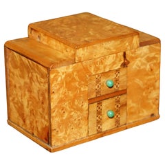 DISPENSATORE DI SIGARETTE IN BURR WALNUT MINIATURA FOLK ART DI CIRCA 1950