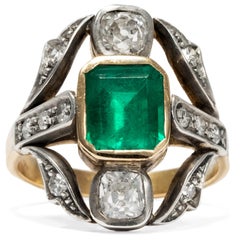 Vintage circa 1950s Certified 2.0 Carat Emerald and Diamonds Gold Cocktail Ring