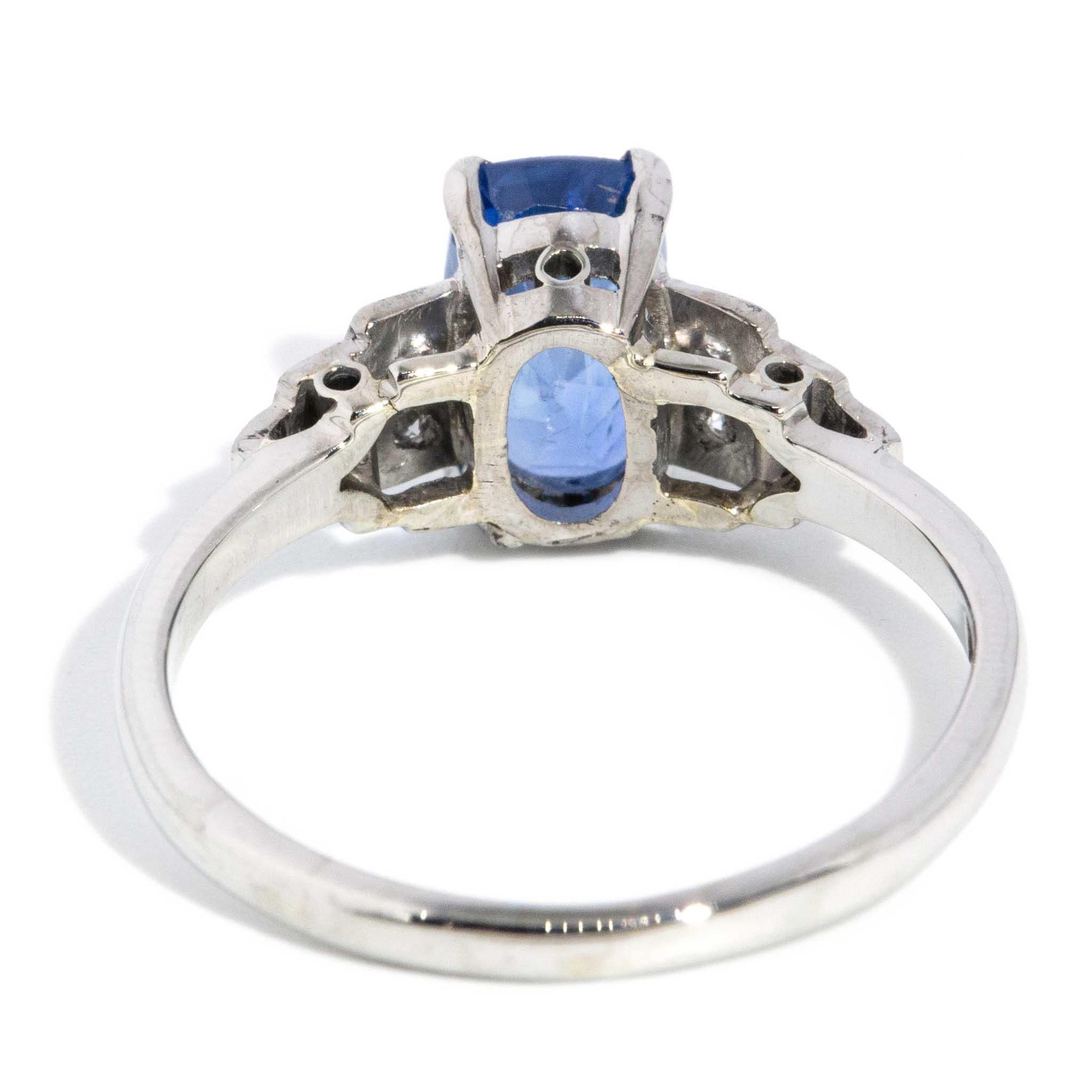 Vintage Circa 1950s Ceylon Blue Sapphire & Diamond Ring 18 Carat White Gold 4