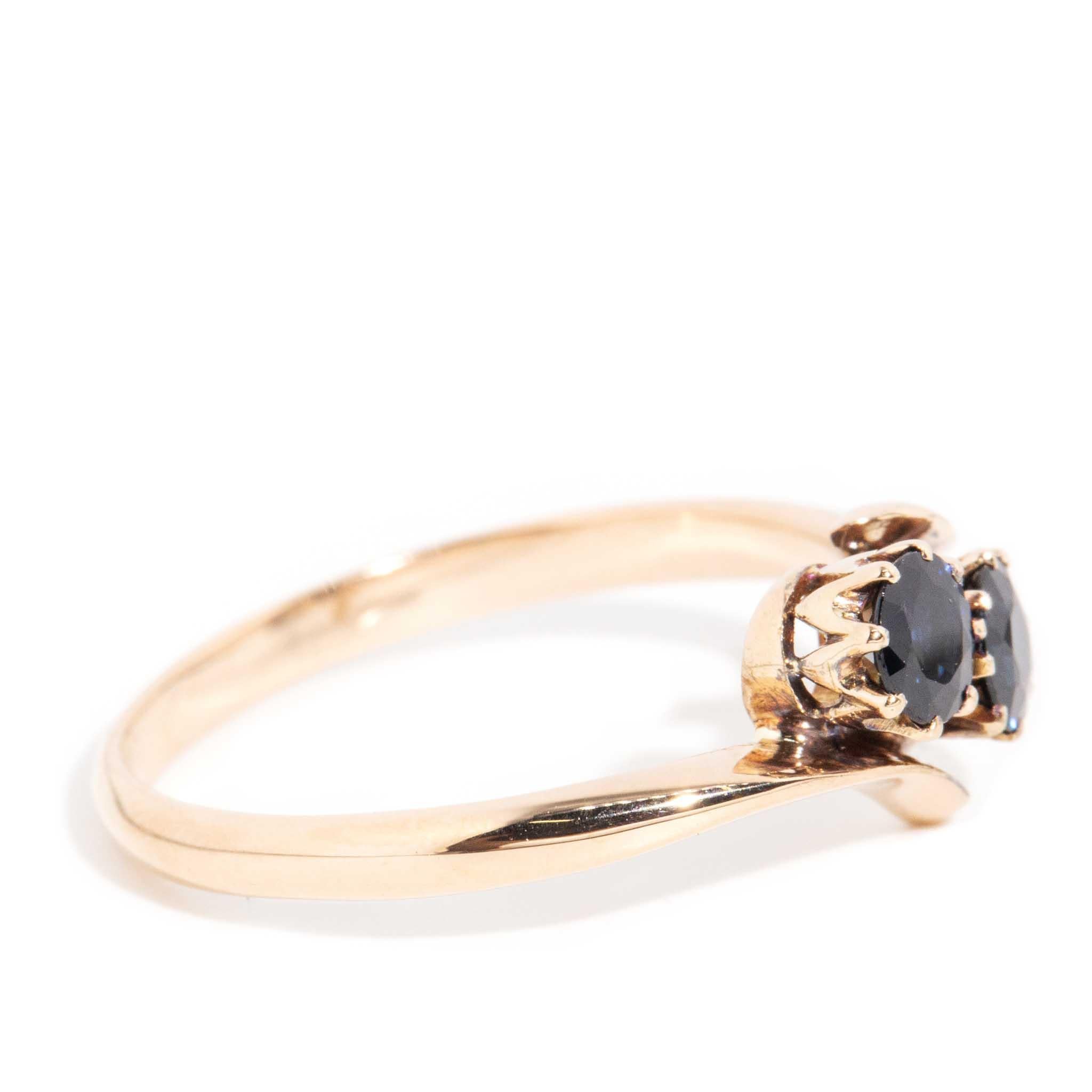 Women's Vintage Circa 1950s Deep Blue Sapphire Toi Et Moi Ring 18 Carat Rose Gold For Sale