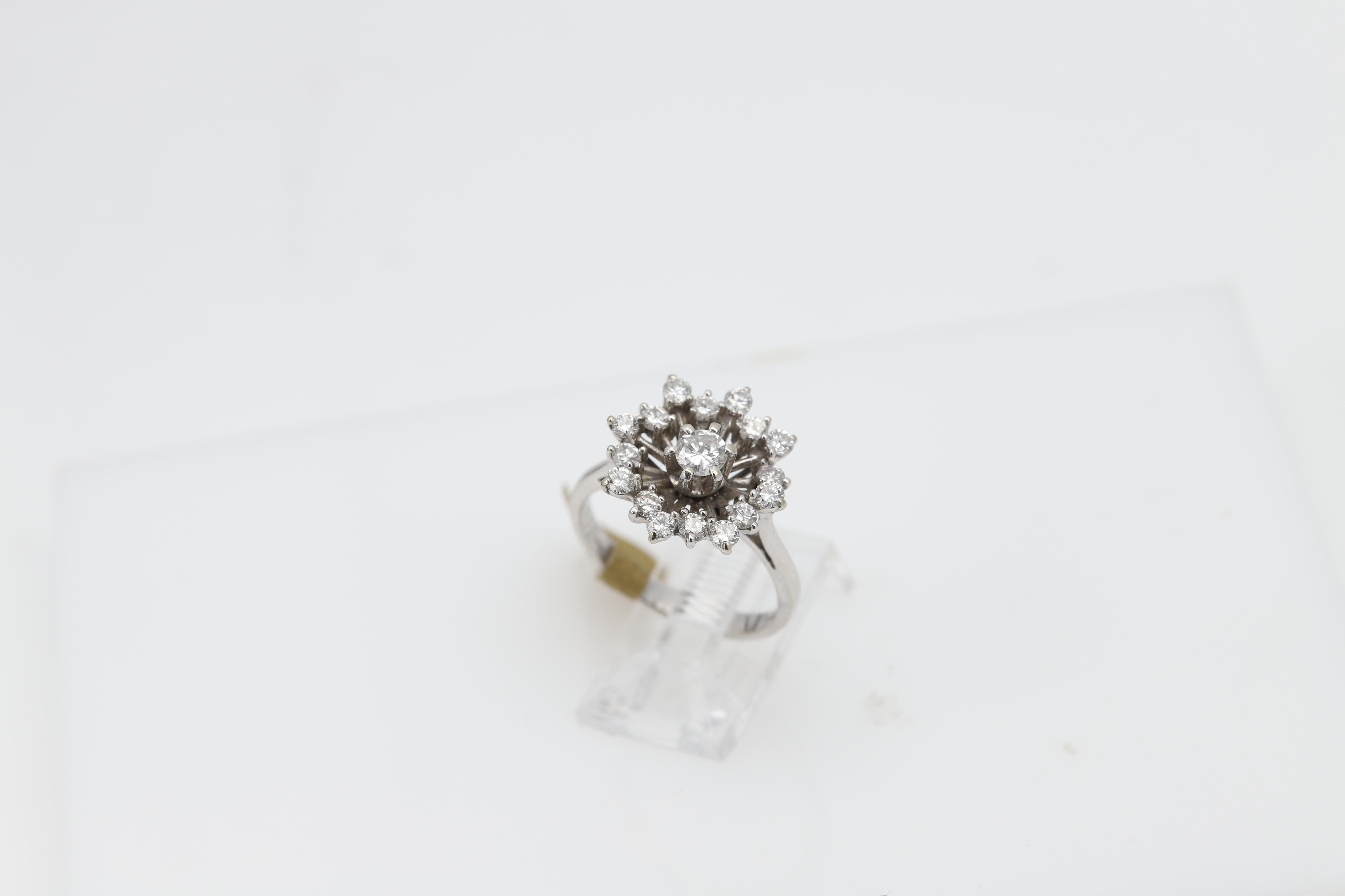 Round Cut Vintage circa 1950's Diamond Ring 18 Karat White Gold Star of Diamonds For Sale