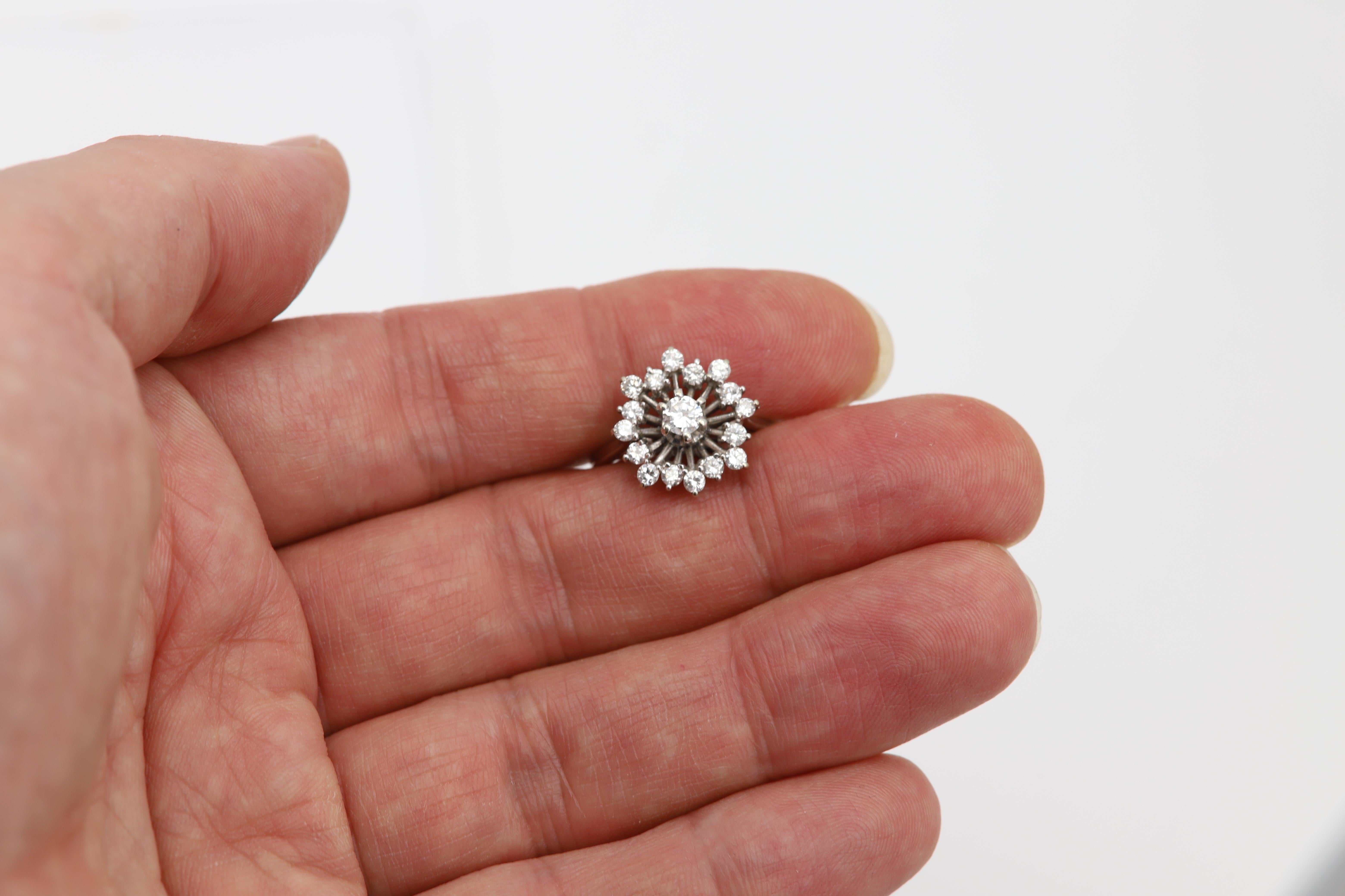 Vintage circa 1950's Diamond Ring 18 Karat White Gold Star of Diamonds For Sale 3
