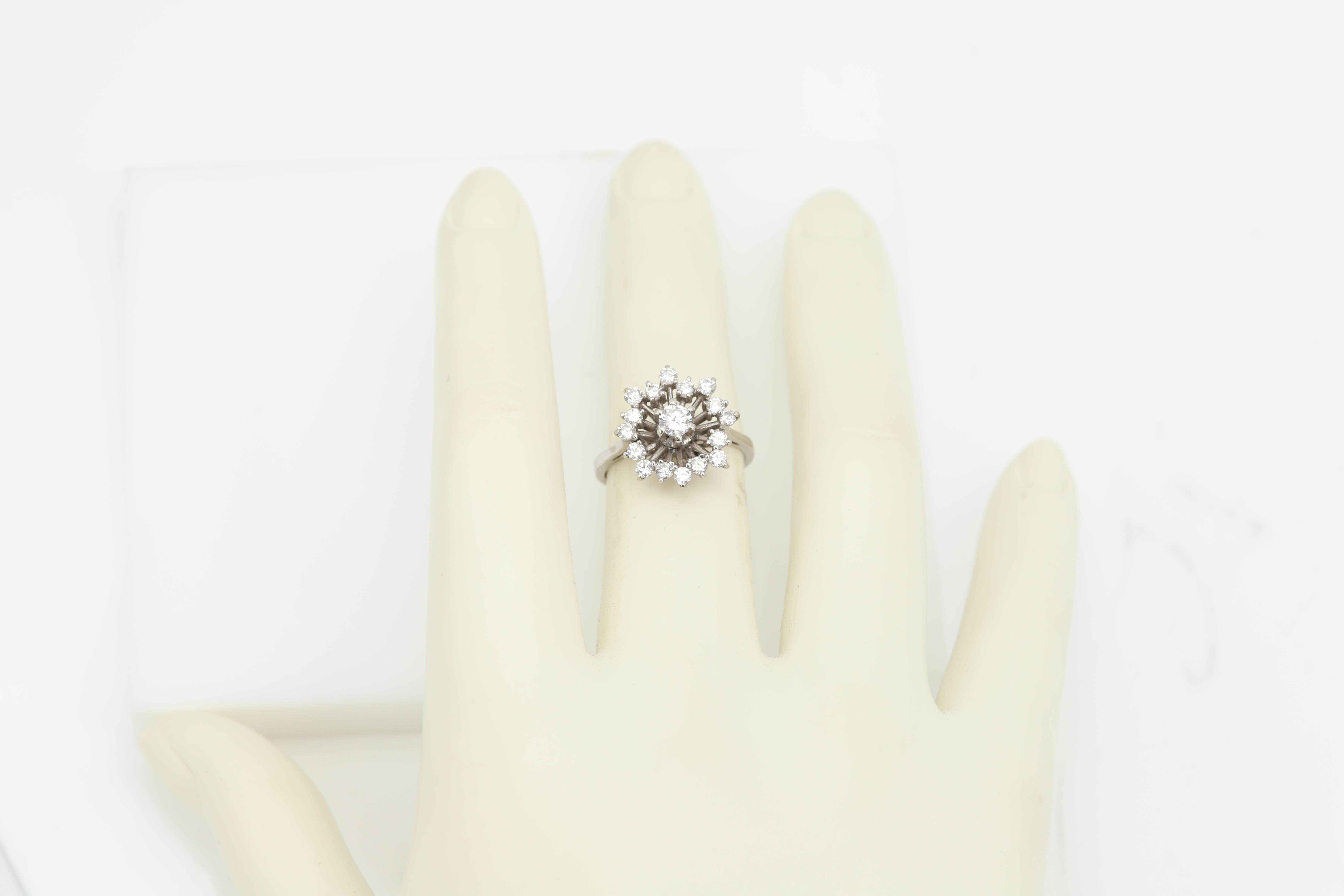 Vintage circa 1950's Diamond Ring 18 Karat White Gold Star of Diamonds For Sale 4