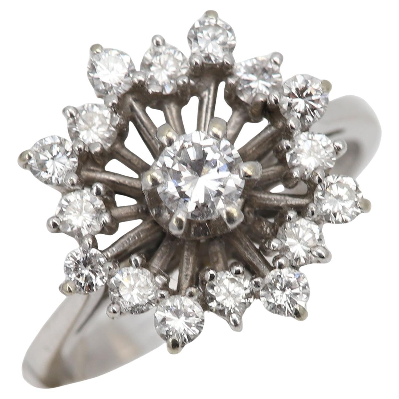 Vintage circa 1950's Diamond Ring 18 Karat White Gold Star of Diamonds For Sale