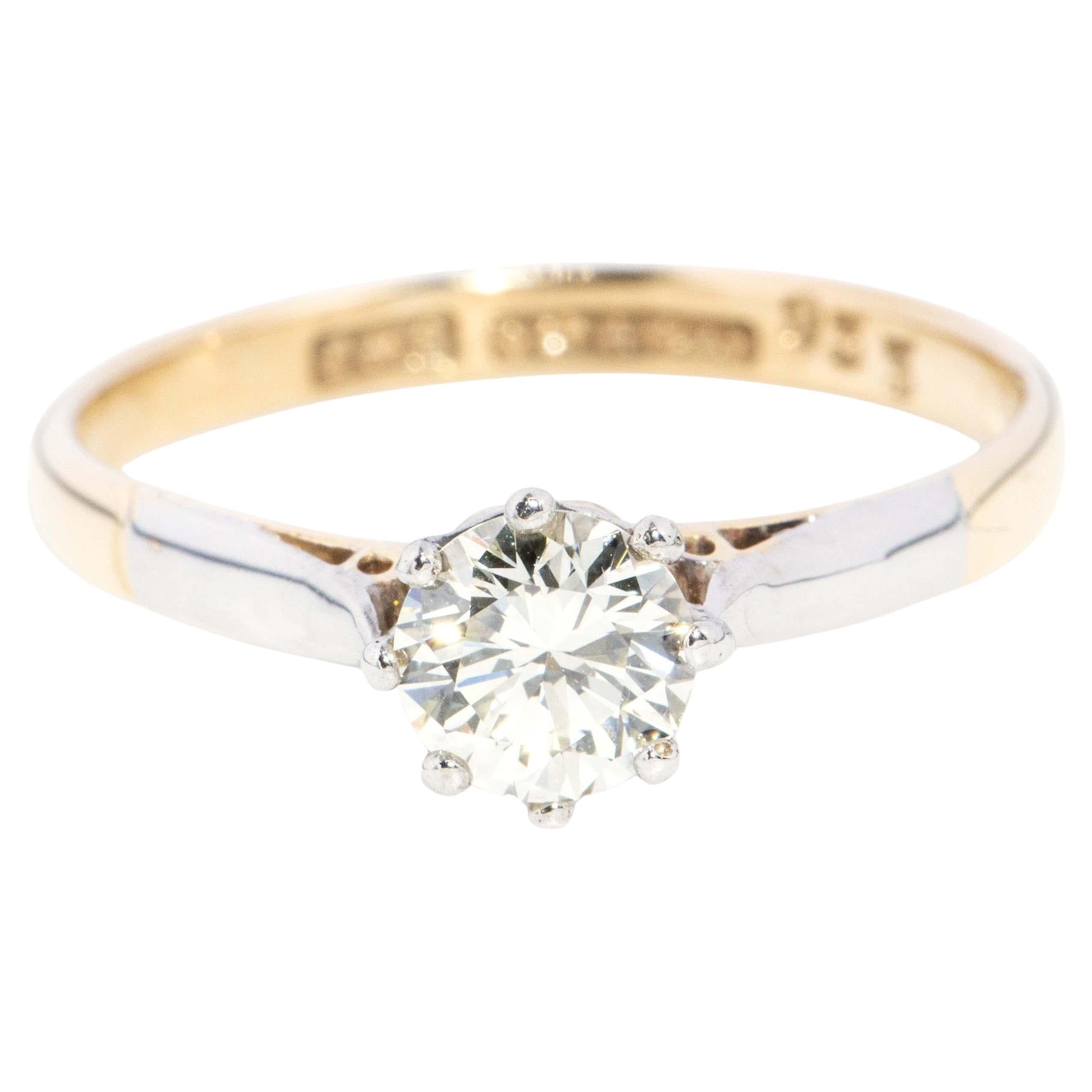 Vintage Circa 1950s Diamond Solitaire Ring 9 Carat Yellow Gold Platinum