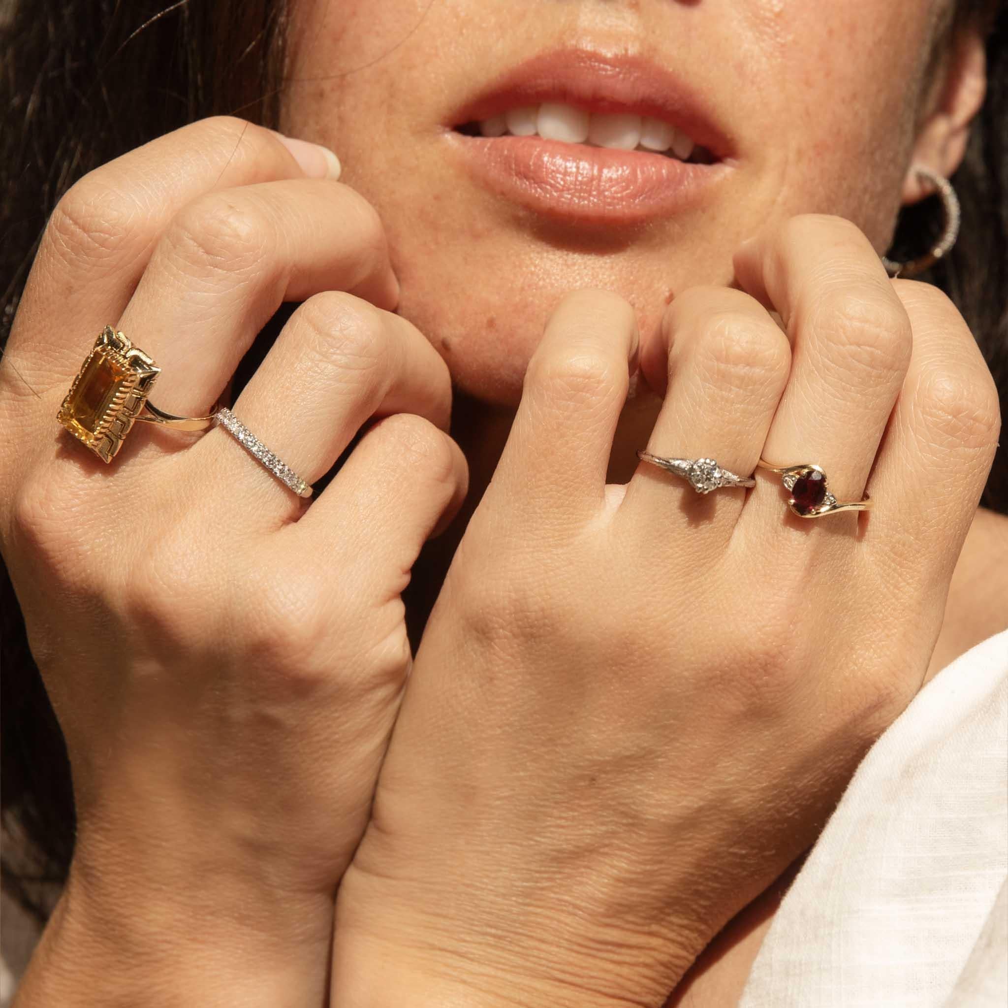 Emerald Cut Vintage Circa 1950s Elongated Citrine Ring 14 Carat Yellow Gold For Sale