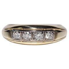 Vintage Circa 1950s Handcrafted  14k Gold Natural Diamond Decorated Band Ring