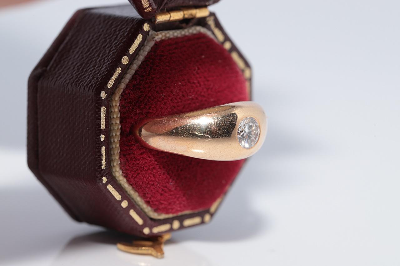 Vintage CIRCA 1950er Jahre handgefertigt 14k Gold natürlichen Diamant Solitär Band Ring im Angebot 12