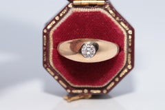 Vintage Circa 1950s Handcrafted 14k Gold Natural Diamond Solitaire Band Ring