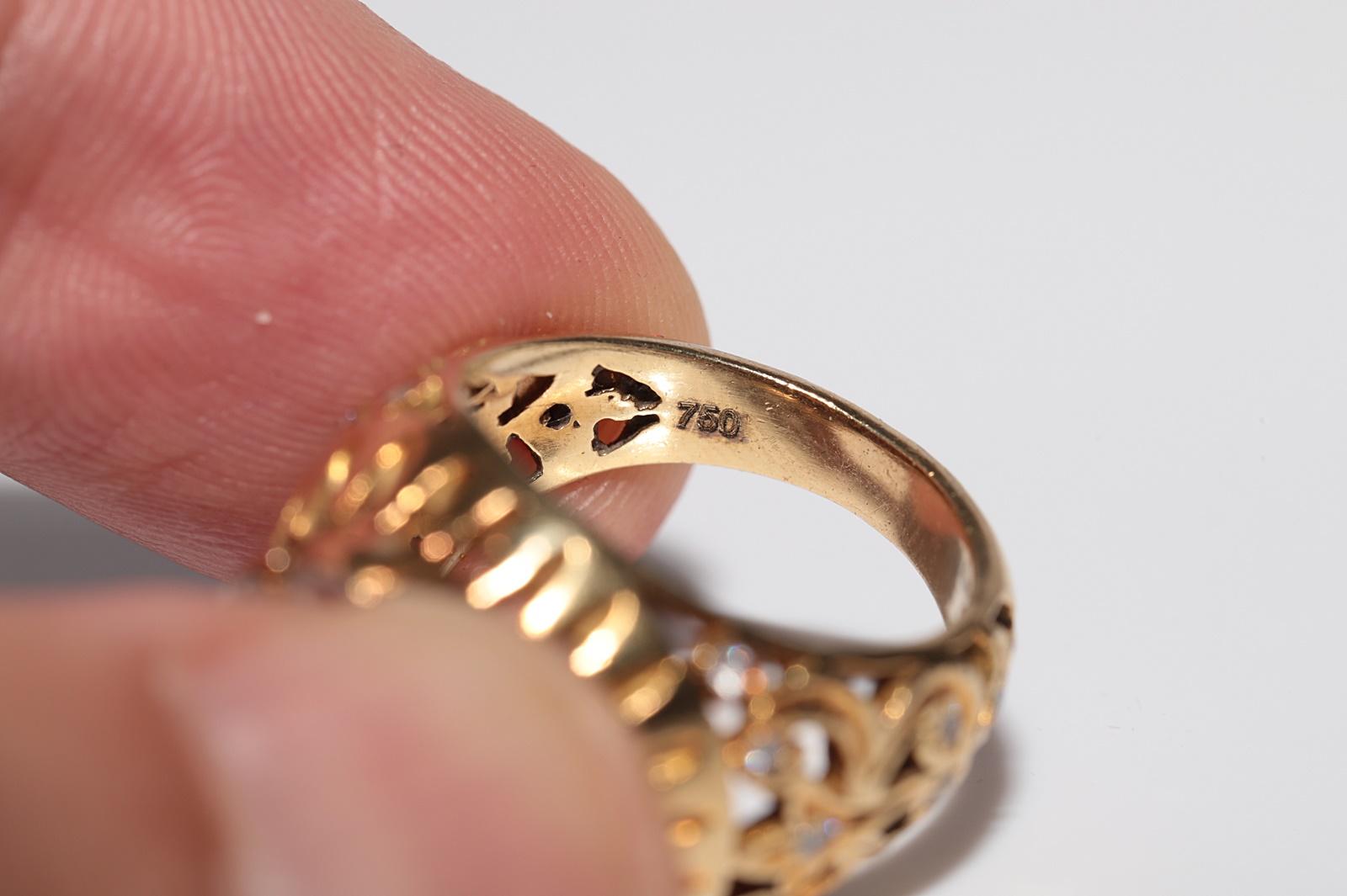 Vintage Circa 1950s Anillo artesanal de oro de 18 quilates con diamantes naturales talla rosa en venta 4