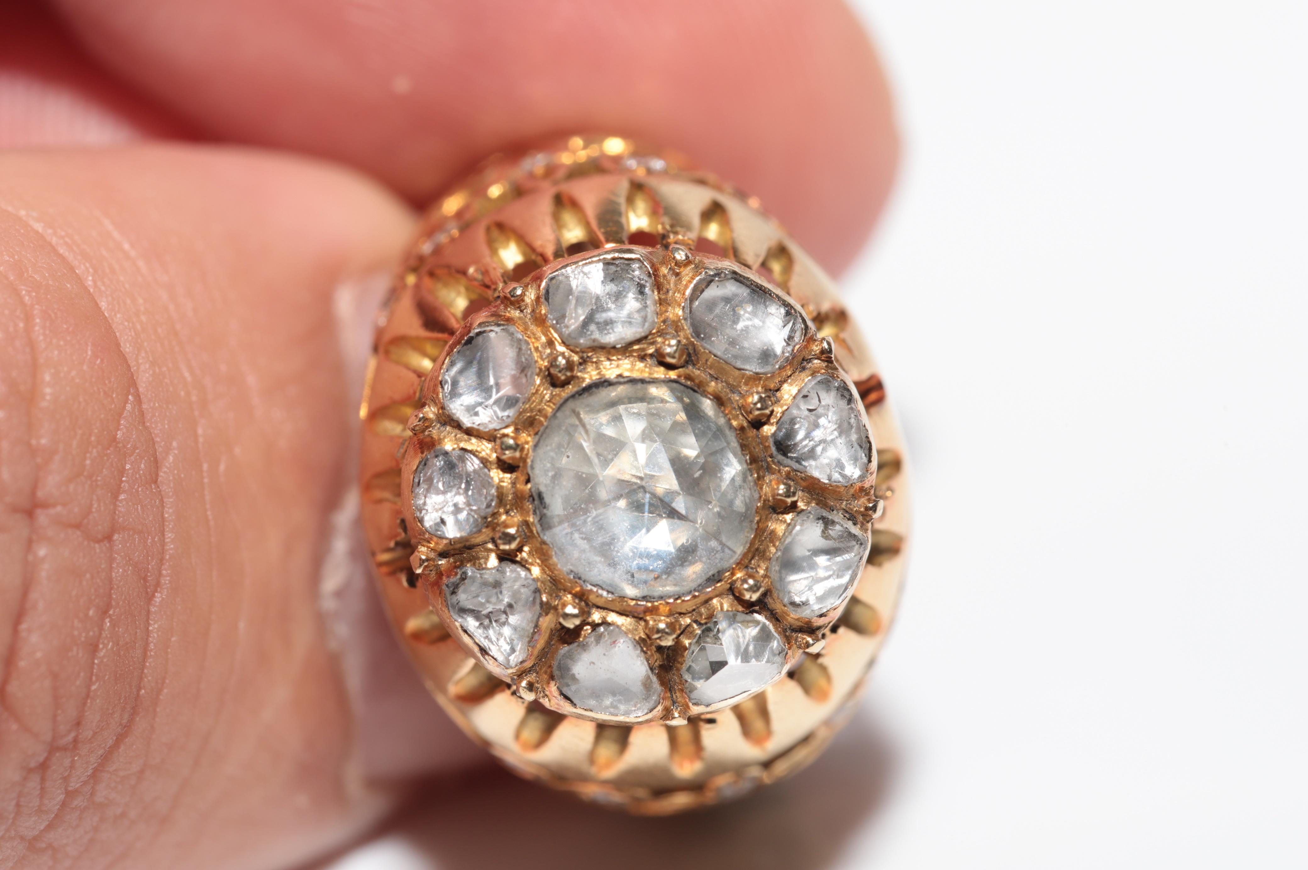 Vintage Circa 1950s Anillo artesanal de oro de 18 quilates con diamantes naturales talla rosa en venta 5