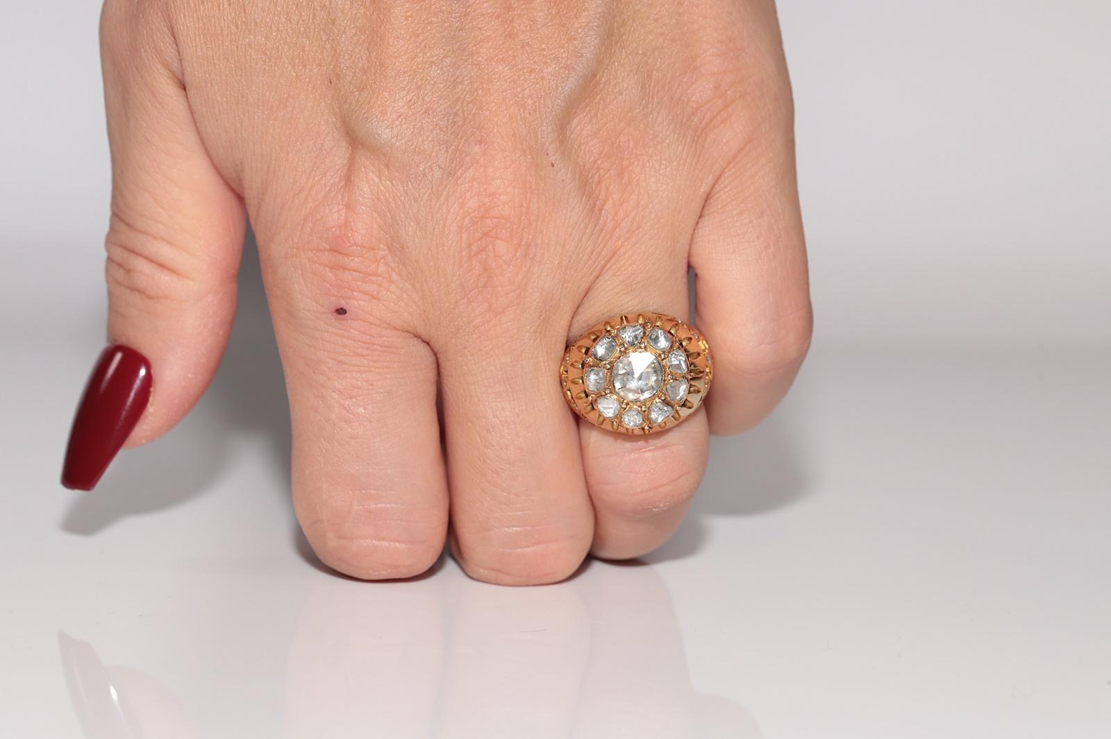 Vintage Circa 1950s Anillo artesanal de oro de 18 quilates con diamantes naturales talla rosa en venta 10
