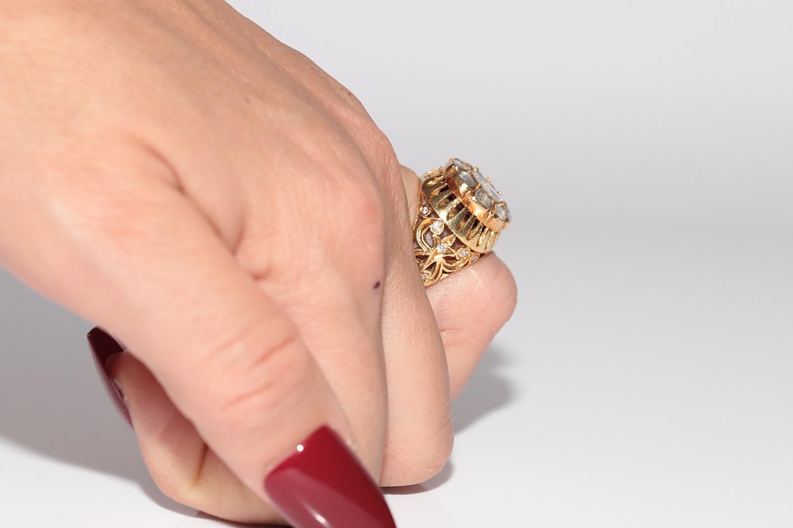 Vintage Circa 1950s Anillo artesanal de oro de 18 quilates con diamantes naturales talla rosa en venta 12