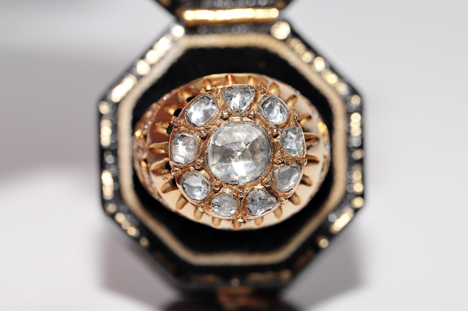 En muy buen estado.
El peso total es de 14 gramos.
Totalmente es todo diamante alrededor de 1 ct.
El diamante es de color I-J y claridad s2-s3-Pique 1-2.
La talla del anillo es US 5.5 
Podemos fabricar cualquier tamaño.
La caja no está