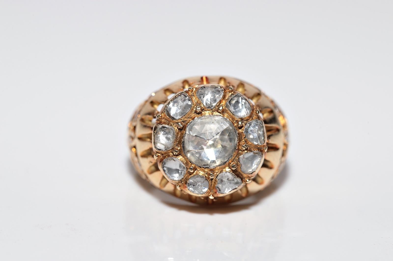 Vintage Circa 1950s Anillo artesanal de oro de 18 quilates con diamantes naturales talla rosa Corte rosa en venta