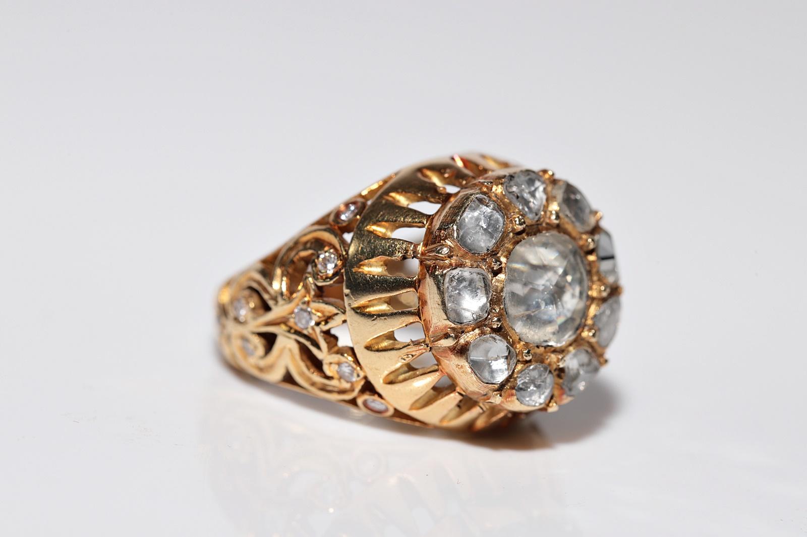 Handgefertigter 18k Gold-Tankring mit natürlichem Diamanten im Rosenschliff, Vintage, ca. 1950er Jahre Damen im Angebot