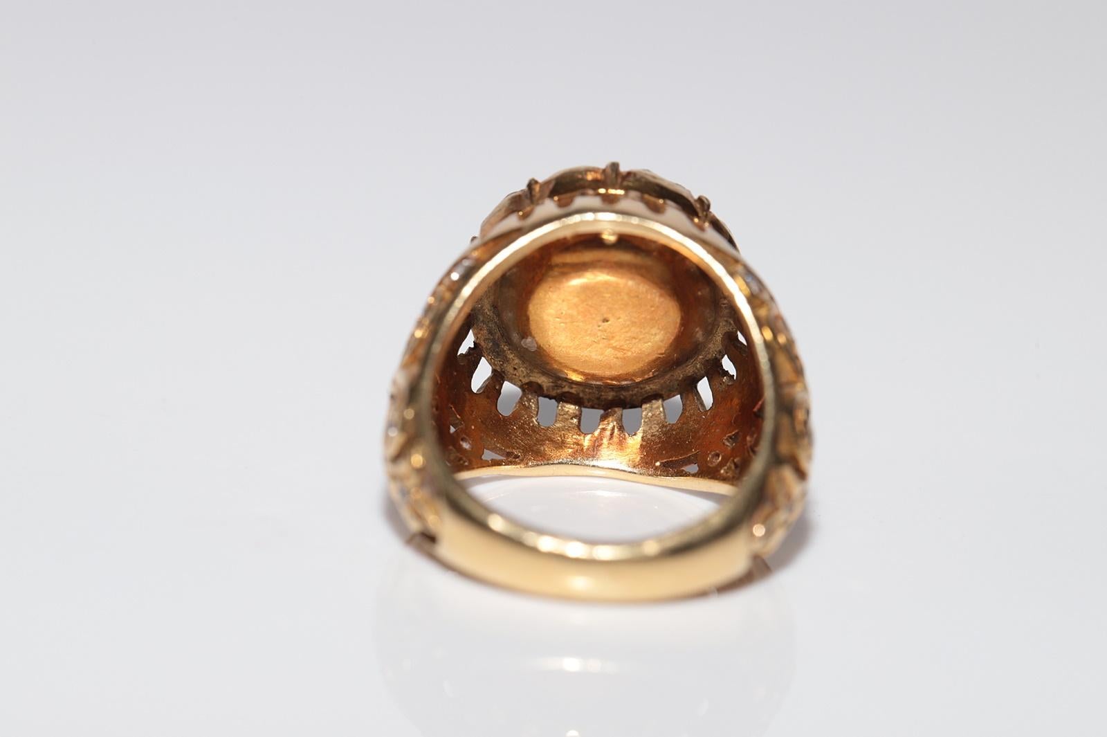 Vintage Circa 1950s Anillo artesanal de oro de 18 quilates con diamantes naturales talla rosa en venta 2