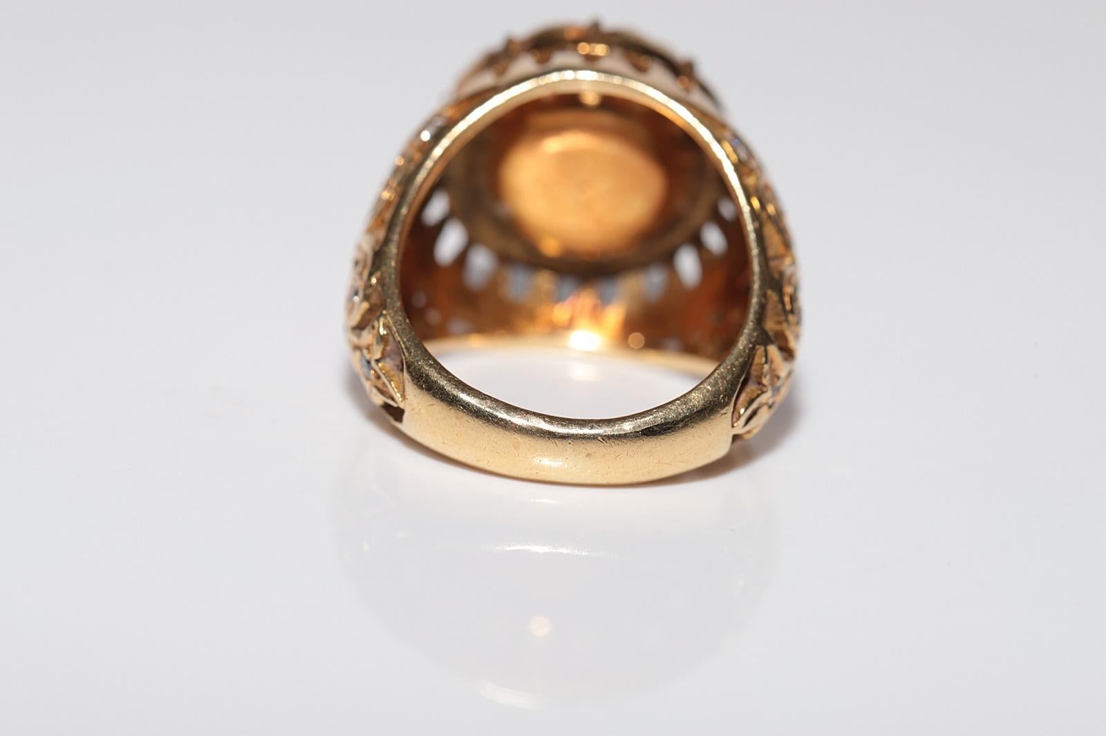 Vintage Circa 1950s Anillo artesanal de oro de 18 quilates con diamantes naturales talla rosa en venta 3