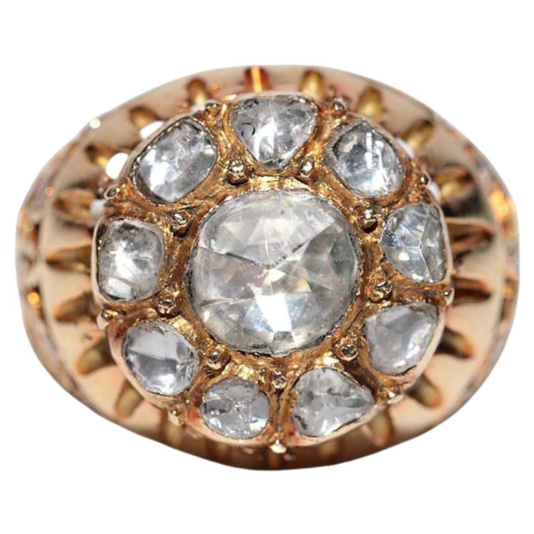 Vintage Circa 1950s Handcraft or 18k Natural Rose Cut Diamond Tank Ring
