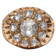Vintage Circa 1950s Handcraft or 18k Natural Rose Cut Diamond Tank Ring
