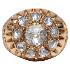 Vintage Circa 1950s Handcrafted 18k Gold Natural Rose Cut Diamond Tank Ring