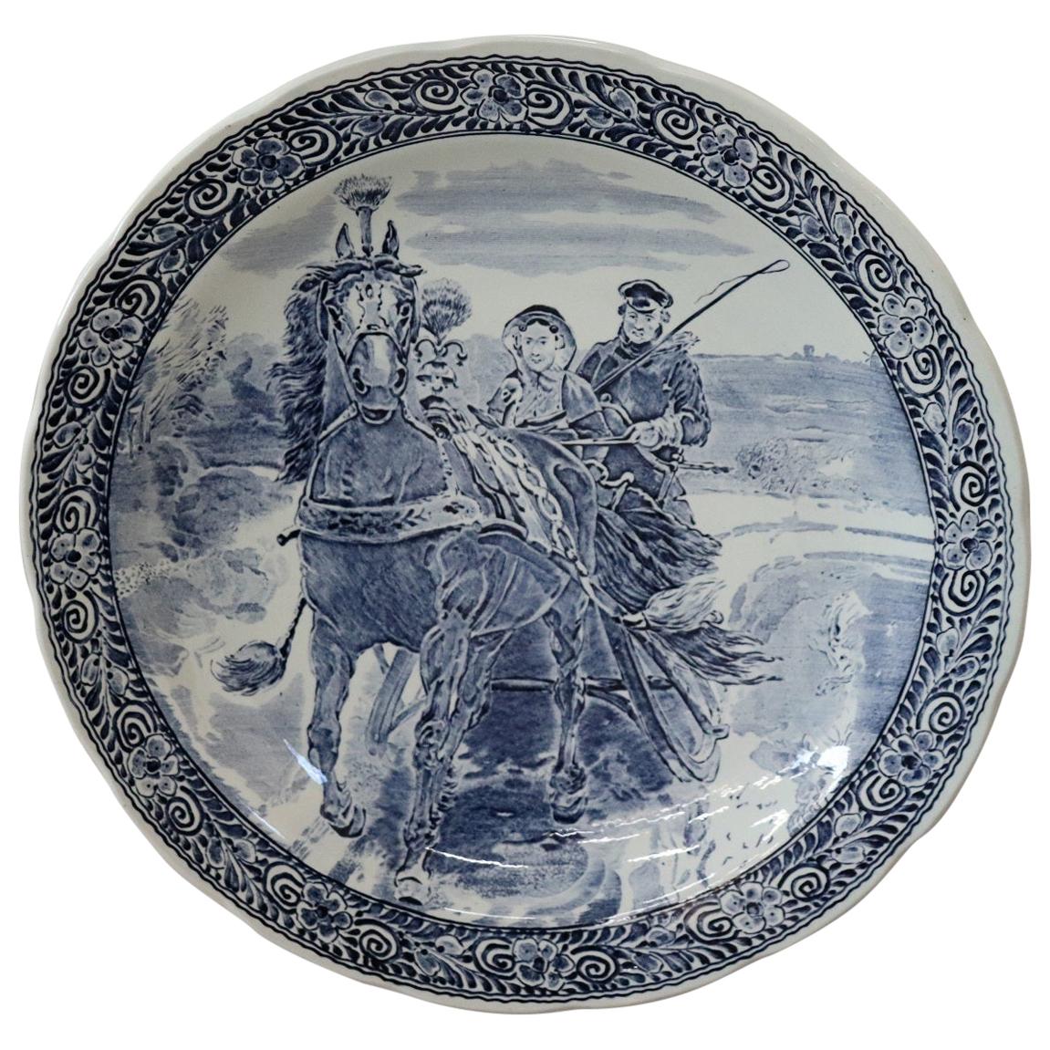 Vintage circa 1950s Large Royal Delft Boch Blue and White Wall Charger Plate