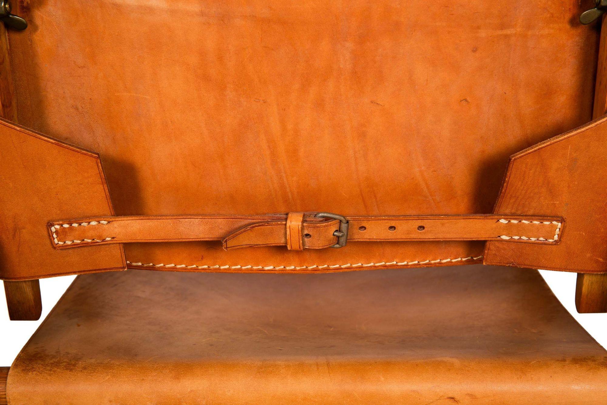 Vintage Circa 1950s Leather and Oak “Safari” Arm Chair by Wilhelm Kienzle For Sale 3