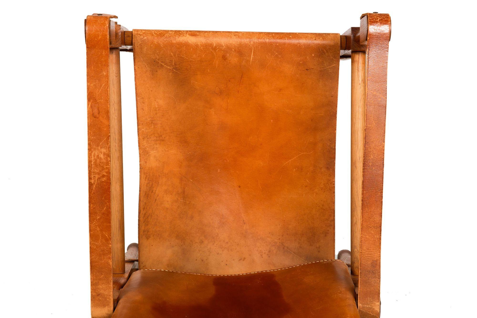 Vintage Circa 1950s Leather and Oak “Safari” Arm Chair by Wilhelm Kienzle For Sale 5